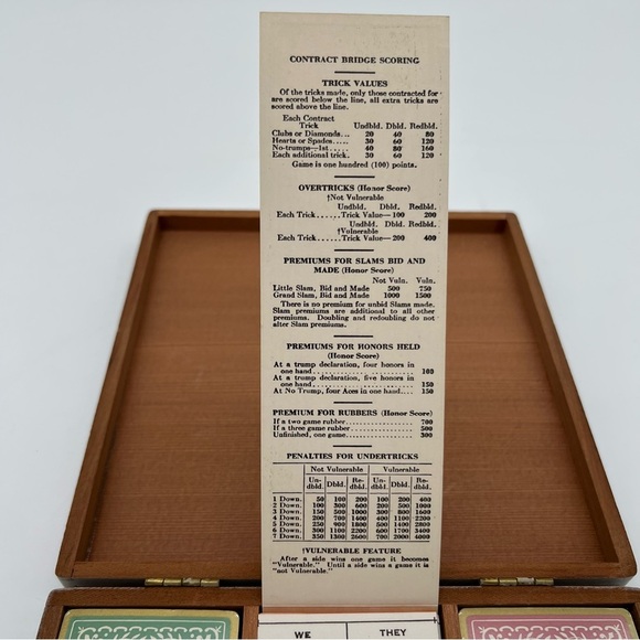 Vintage Wooden Bridge Set – Unused Playing Cards – Floral Box – Complete - Picture 4 of 8